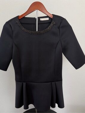 hinge Black Peplum Dress with Chain Neck Detail